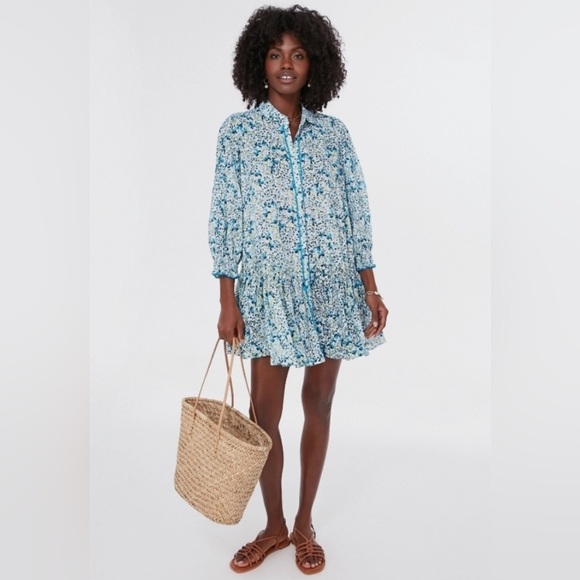 Poupette St Barth Dresses & Skirts - Poupette St Barth Dropped Waiy Tesorino Blue Picot Trim Mini Shirtdress M/L